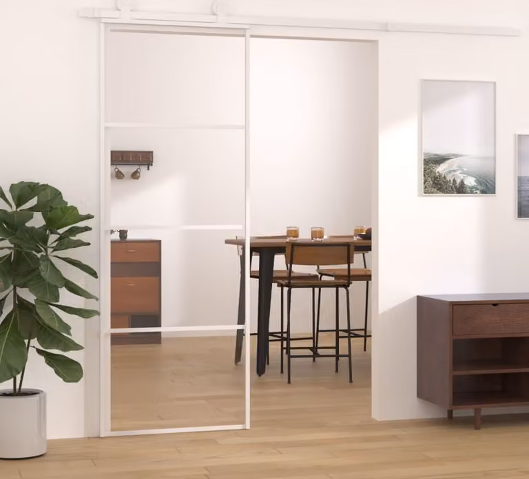 The Living Store Porta scorrevole ESG in vetro e alluminio 76x205 cm Bianco