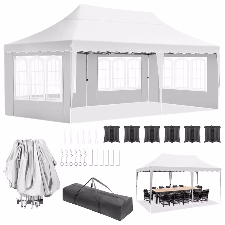 Padiglione pop-up impermeabile, tessuto Oxford 420D, tettuccio antipioggia, BIANCO