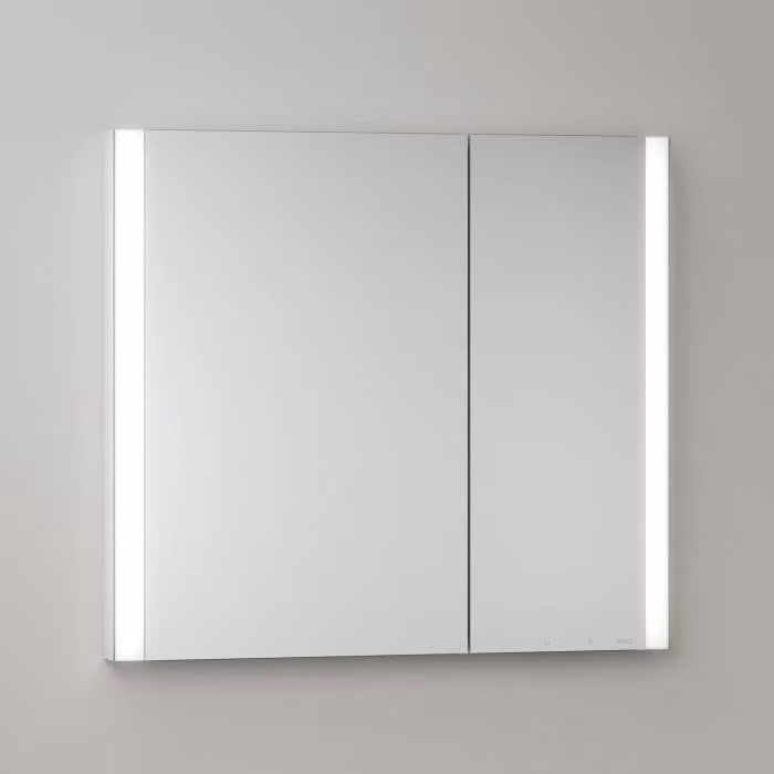 Mobiletti specchio a incasso Keuco Royal Metis LED, dimensioni 80 x 71 cm, 2 ante con riscaldamento a specchio, design asimmetrico, finitura francese
