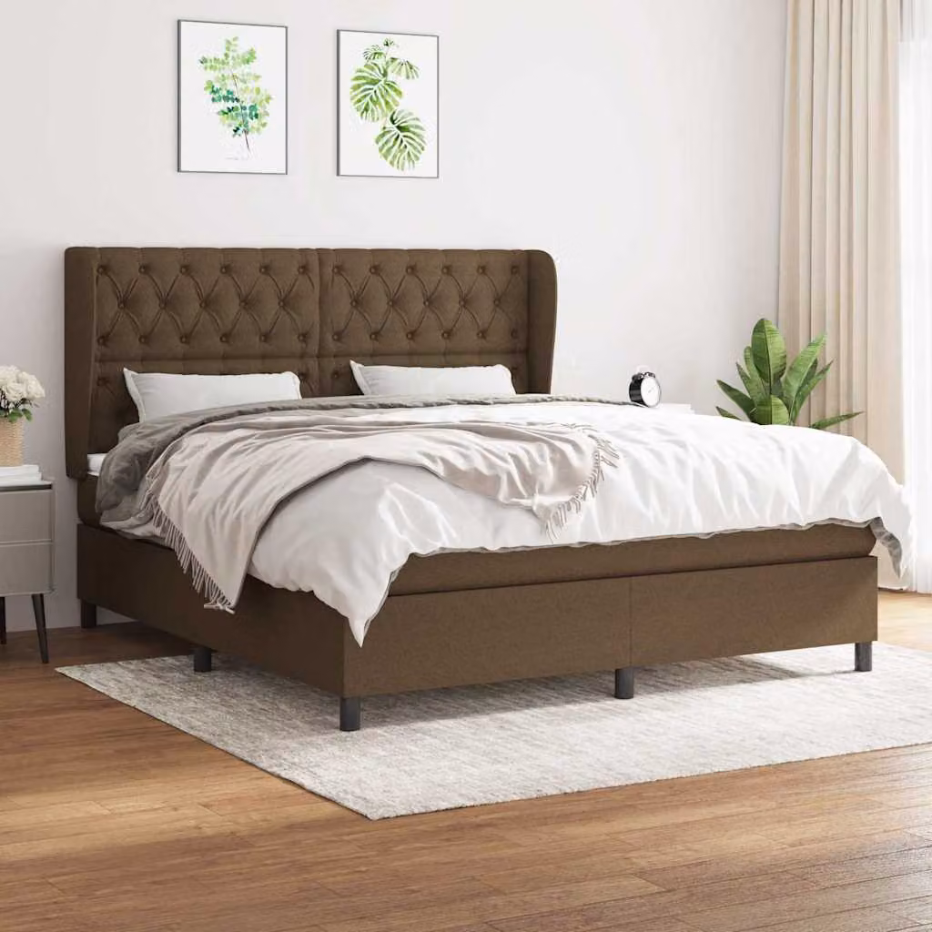 vidaXL Giroletto a Molle con Materasso Ibrido in Tessuto Marrone e Bianco L/P/H: 160 x 200 x 128 cm – 1