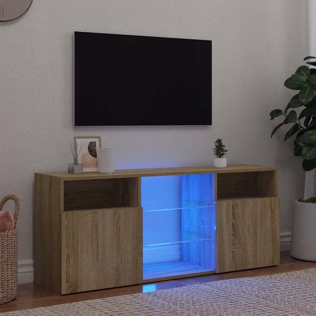 vidaXL Mobile Porta TV Moderno con Luci LED Integrate in Rovere e Vetro, Marrone, L 120 cm x P 30 cm x H 50 cm