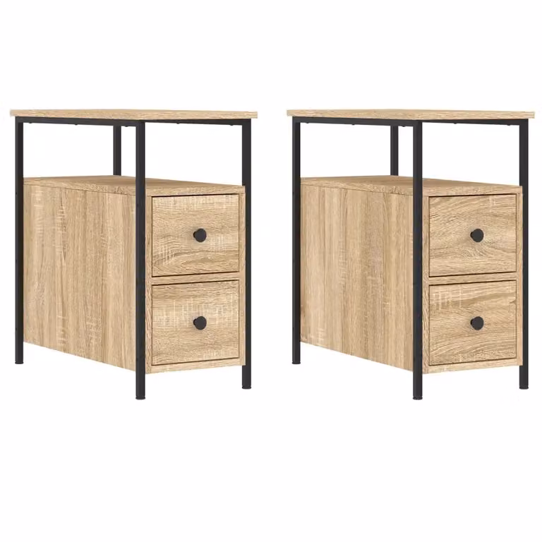Set di 2 comodini vidaXL in legno e metallo color rovere, L/P/H: 60 x 30 x 60 cm