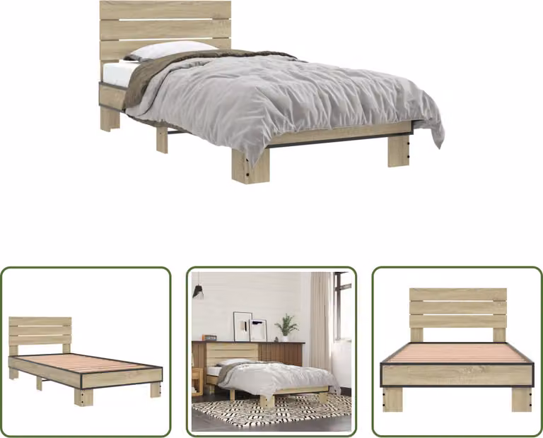 The Living Store Struttura per letto rovere Sonoma 90x190 cm in legno e metallo