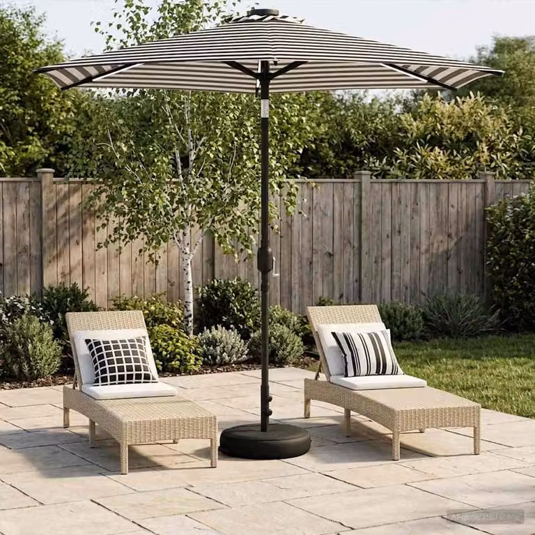 Parasol da giardino con luci LED e base vidaXL in poliestere, L/P: 226 x 226 cm