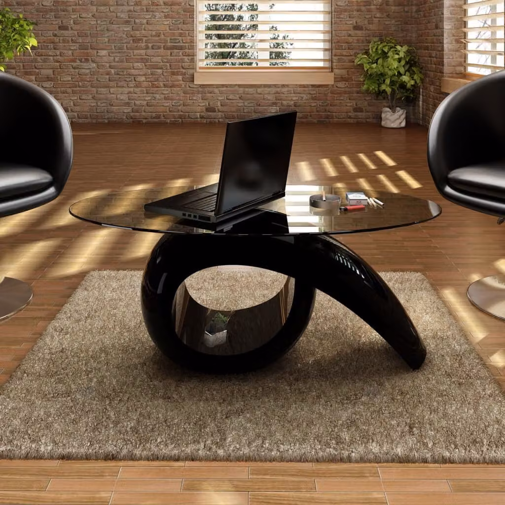Maison Exclusive - Tavolino con piano ovale in vetro nero lucido