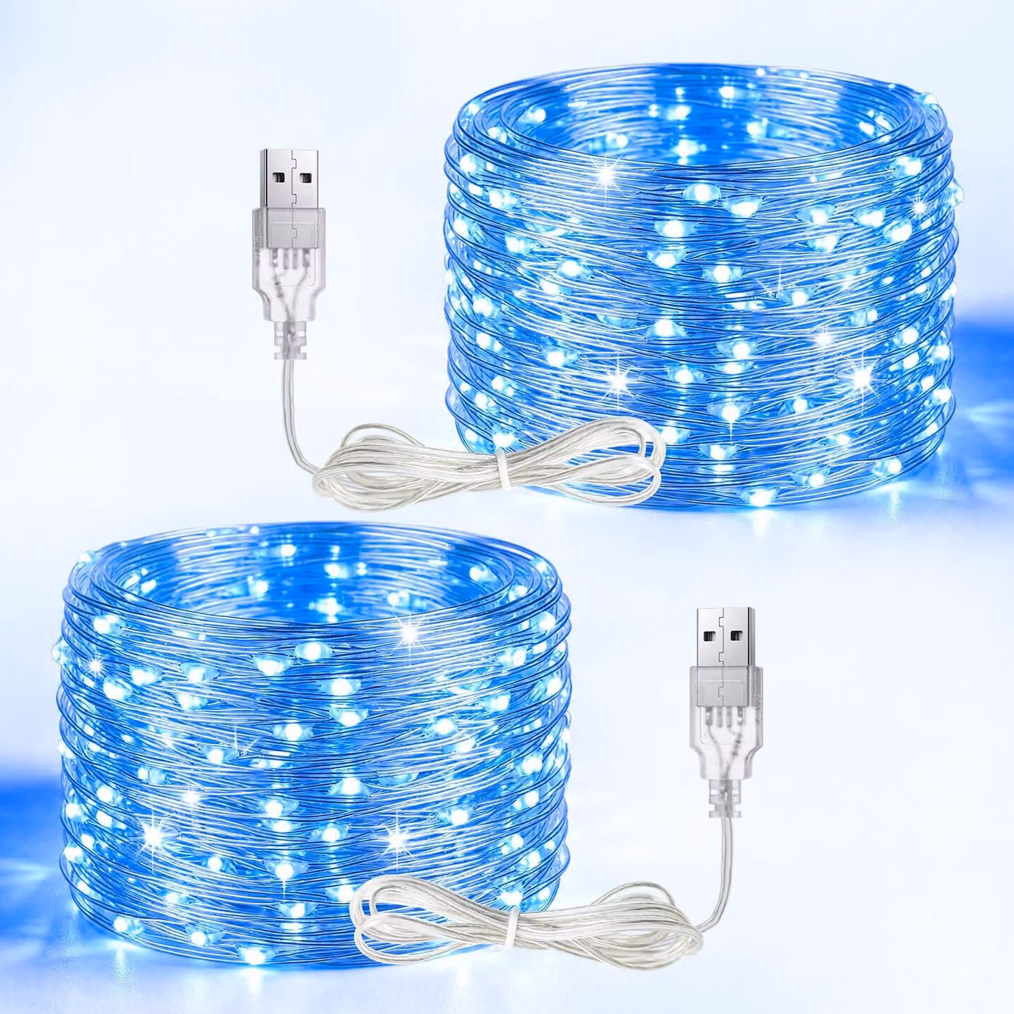 Confezione da 2, catena luminosa USB, 5 metri, 50 LED, blu