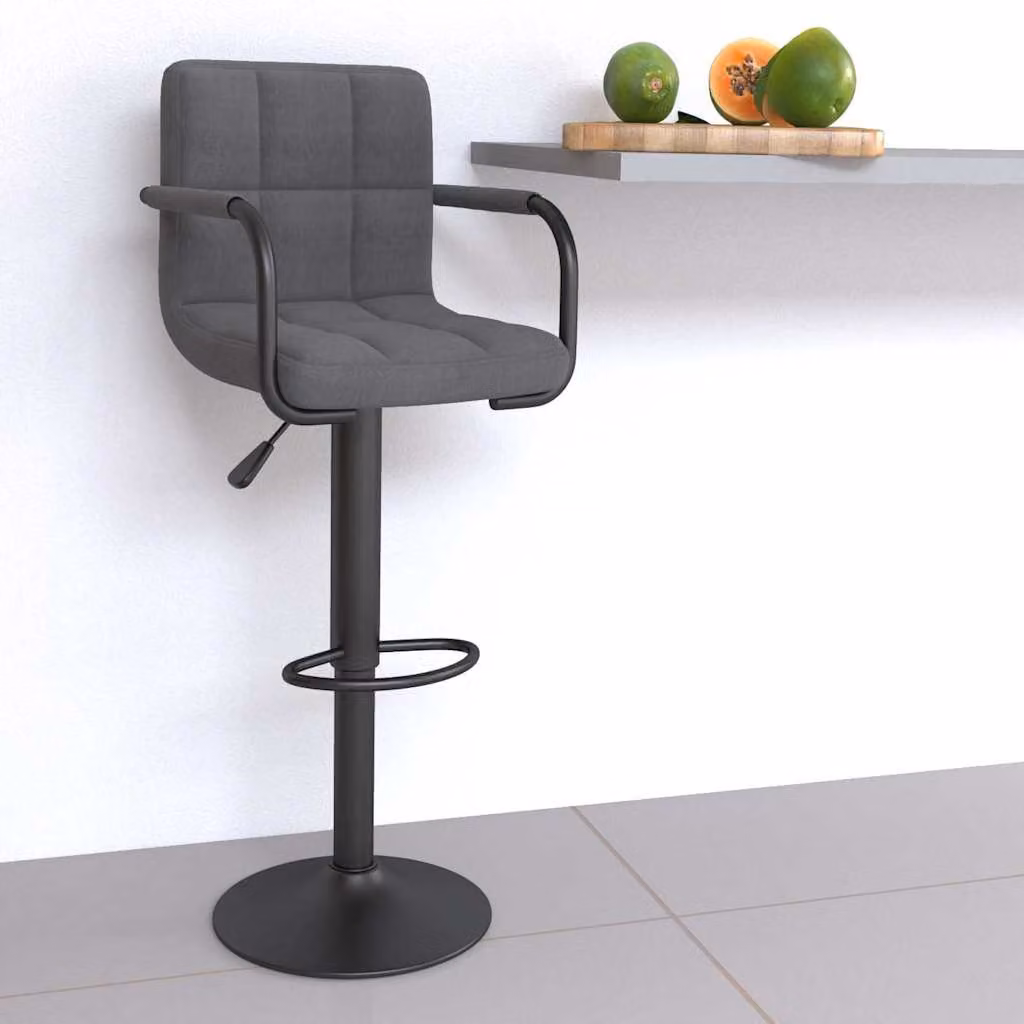 Sgabello da Bar vidaXL Moderno in Tessuto Grigio e Nero con Struttura in Metallo e Plastica, H: 111 cm, L: 48 cm, P: 47 cm