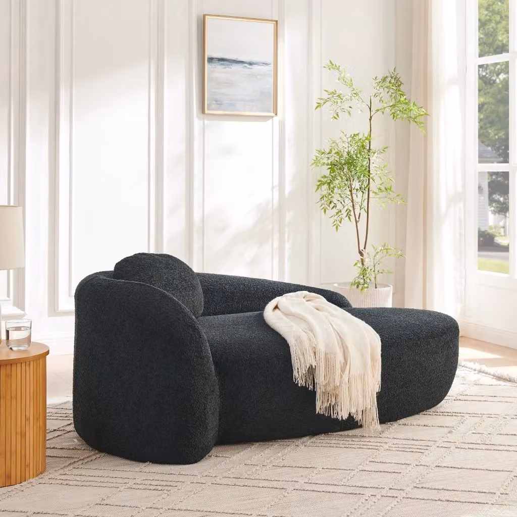 Divano minimalista WISHDOR in tessuto bouclé nero con imbottitura in schiuma per soggiorno e camera da letto – 2