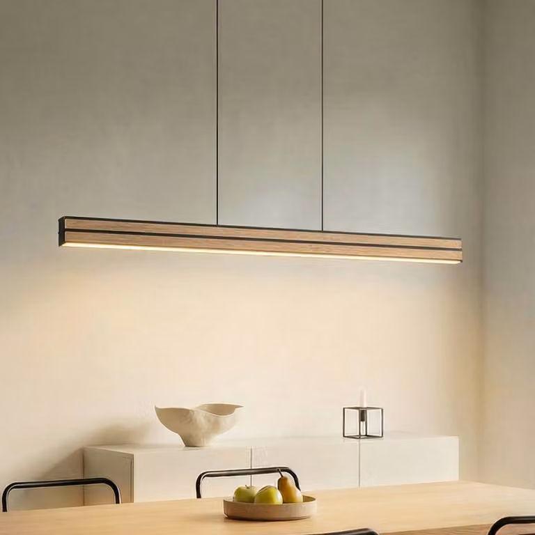 Lampada a sospensione Lisene Quitani, dimmerabile, Legno chiaro, Soggiorno / Sala da pranzo, Alluminio, Design, Lampada a sospensione