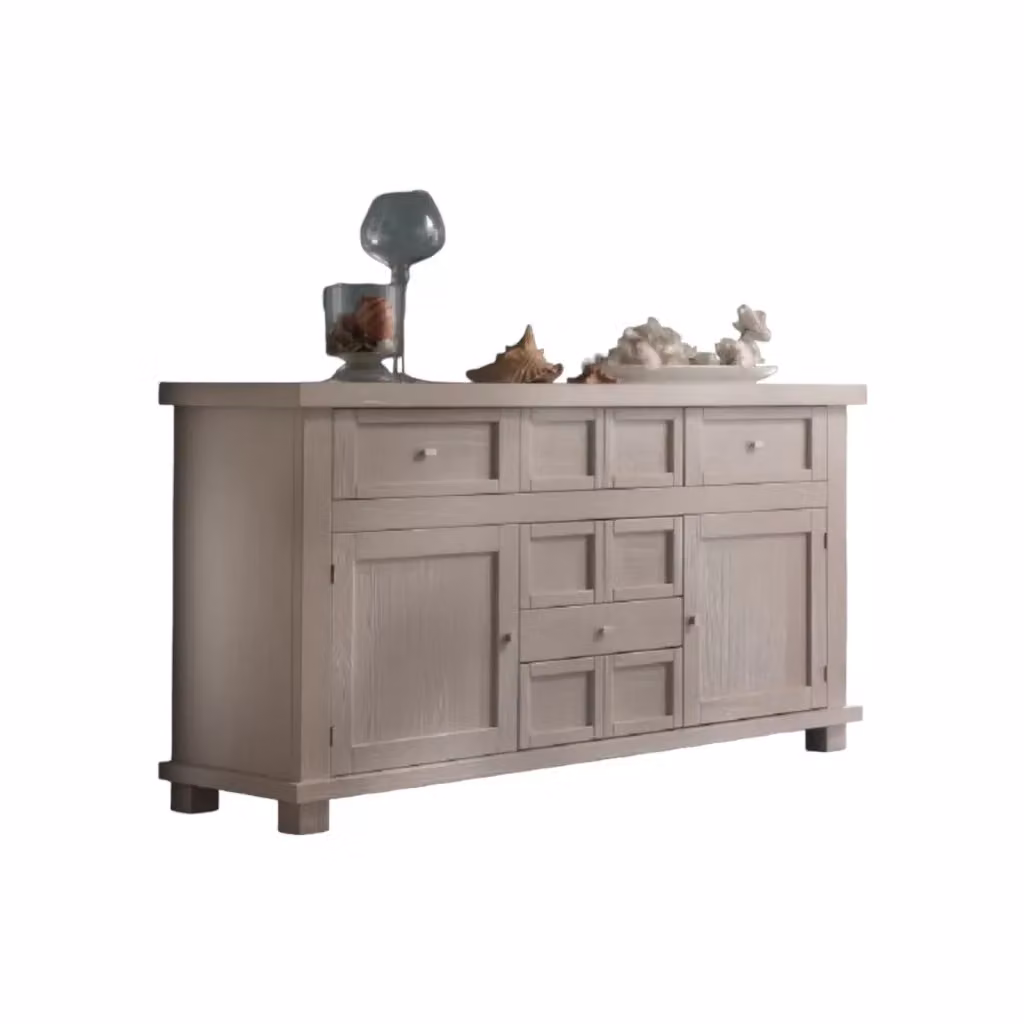 Madia credenza moderna Mobili 2G in legno massello con 2 ante e 5 cassetti colore grigio L: 166 cm, P: 50 cm, H: 86 cm – 3