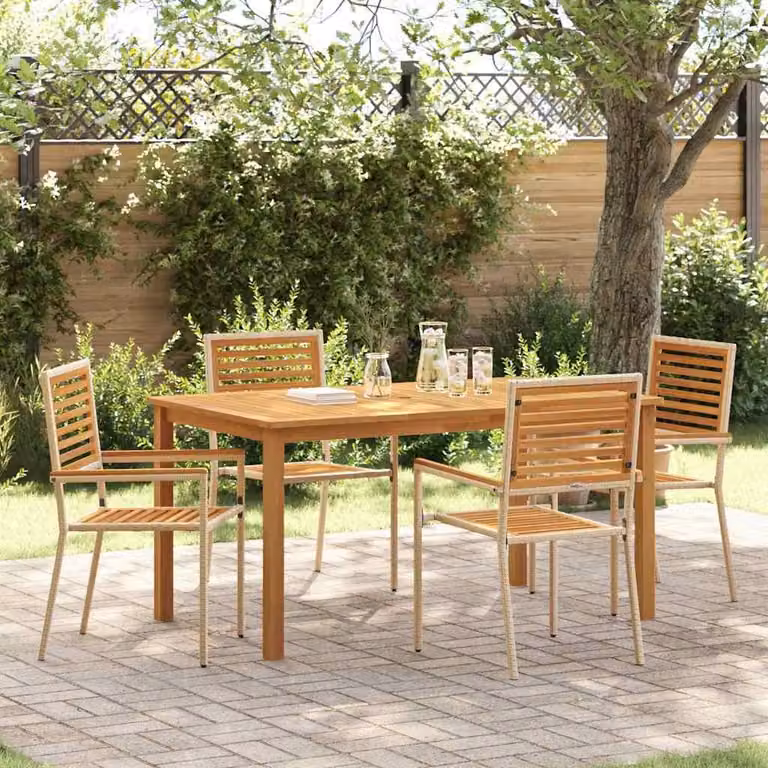 Maison Exclusive - Set da pranzo per esterno, 5 pezzi, legno massello di acacia, color beige