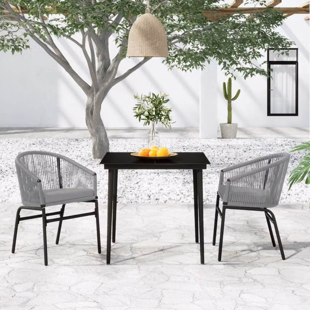 The Living Store Set da pranzo da giardino 3 pz. Set da pranzo da giardino grigio