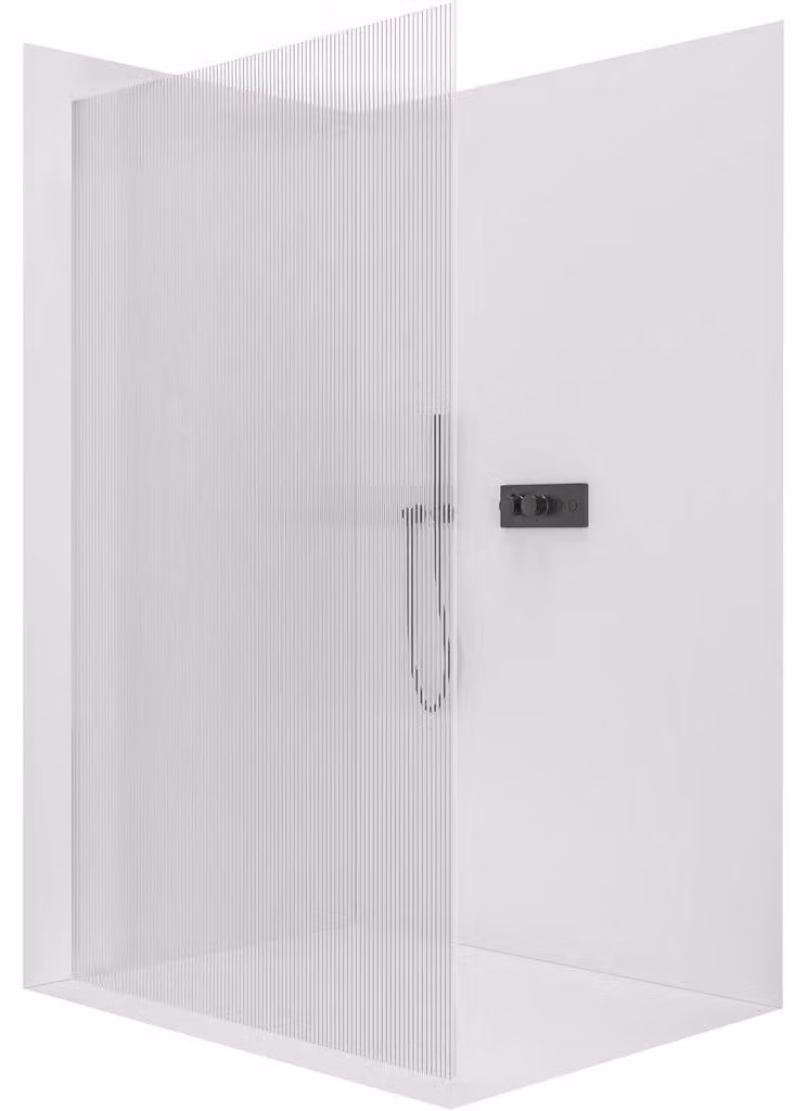 CERANO - Box doccia Walk-in Crystal L/P - 8 mm - sistema senza montanti - vetro nero opaco rigato - 80x200 cm
