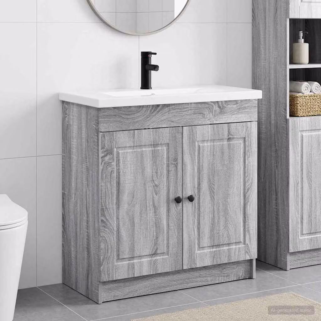 Set di mobili per il bagno moderno vidaXL in stile Sonoma grigio, L: 78,5 cm, P: 37,5 cm, H: 81 cm