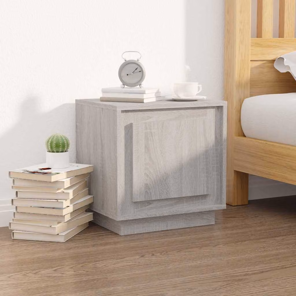 Comodino moderno vidaXL in legno multistrato e MDF, colore grigio, L 44 cm x P 35 cm x H 45 cm