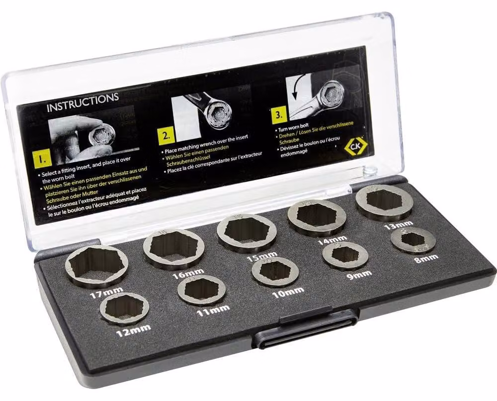 C.K Tools Set di soccorso per dadi danneggiati, metrico, 10 pezzi, set di chiavi a bussola (T4360)