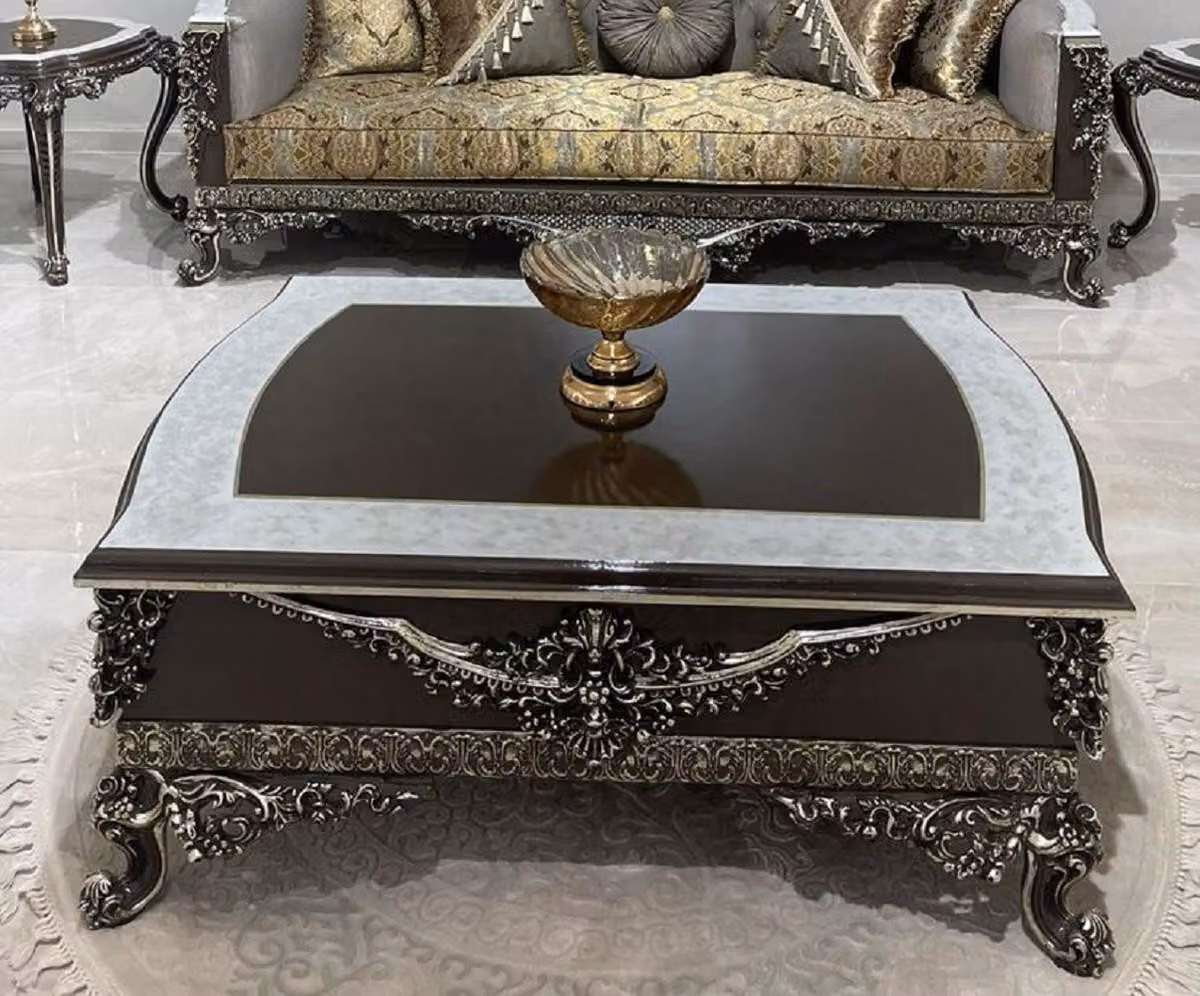 Casa Padrino tavolino barocco nero / bianco / argento - Sontuoso tavolo da salotto in stile barocco - Mobili da salotto in stile barocco - Arredamento barocco - Mobili barocchi - Mobili in stile barocco