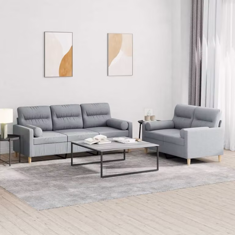 Maison Exclusive - Set divano a 2 posti con cuscini in tessuto grigio chiaro