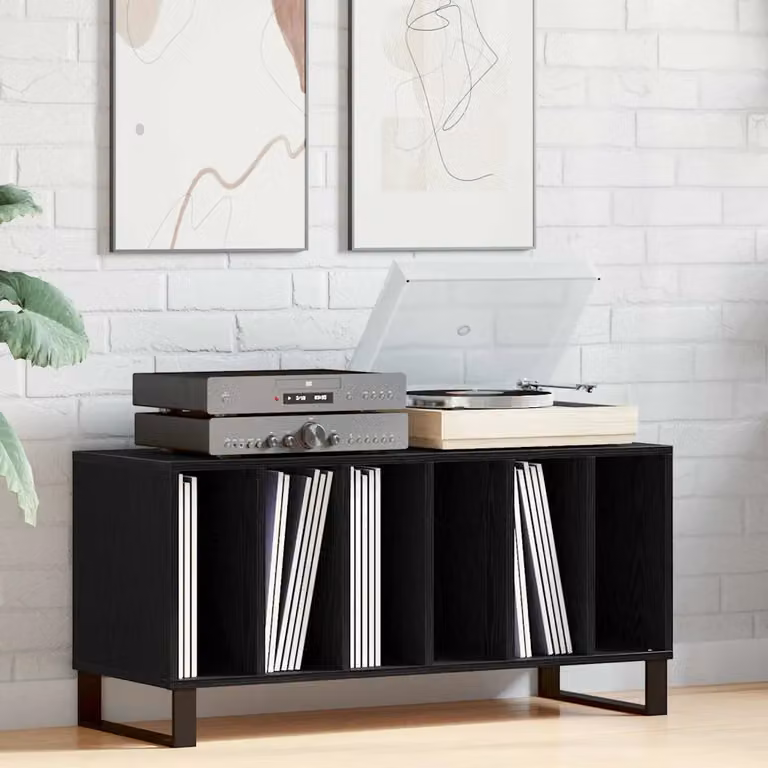 vidaXL Mobile porta vinili in stile mid-century, colore nero, L 100 x P 38 x H 48 cm
