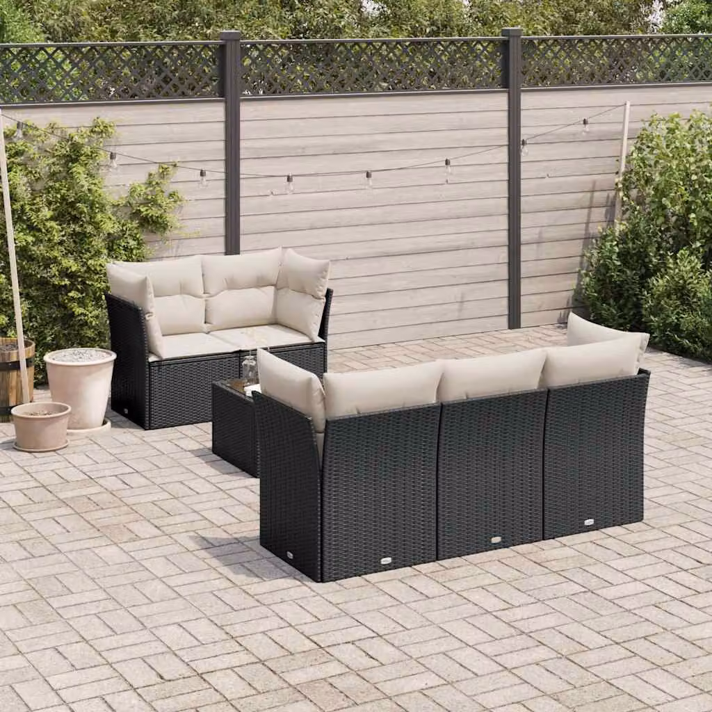 vidaXL Set Divano da Giardino 6 pz in Polyrattan con Cuscini e Tavolino, Nero e Bianco – 1