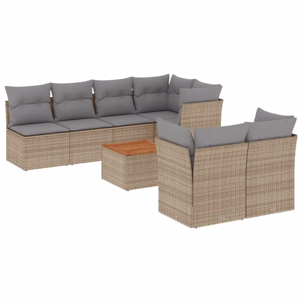 vidaXL Set Divano da Giardino 8 pz in Polyrattan con Cuscini Beige e Tavolino da Esterno – 2