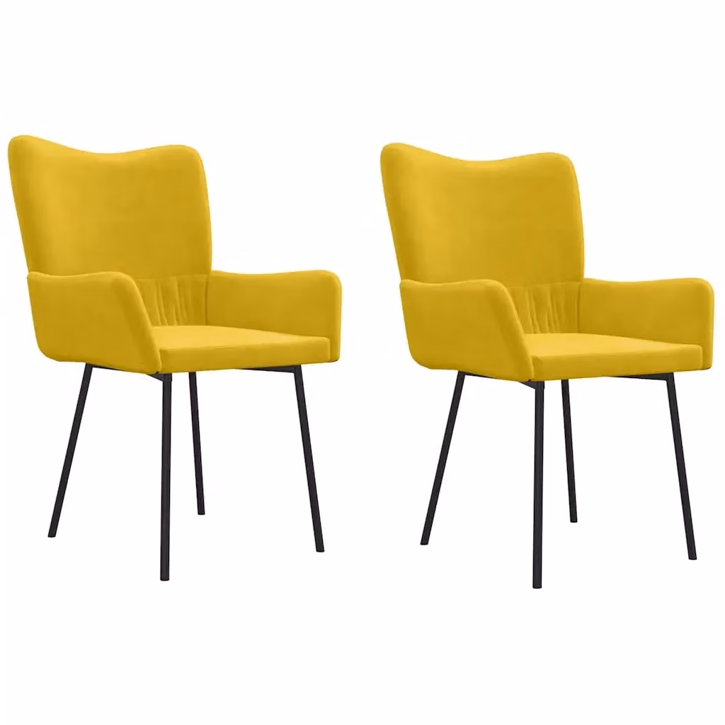 Set di 2 sedie da pranzo vidaXL in velluto giallo con braccioli e struttura in metallo per cucina e sala da pranzo – 2