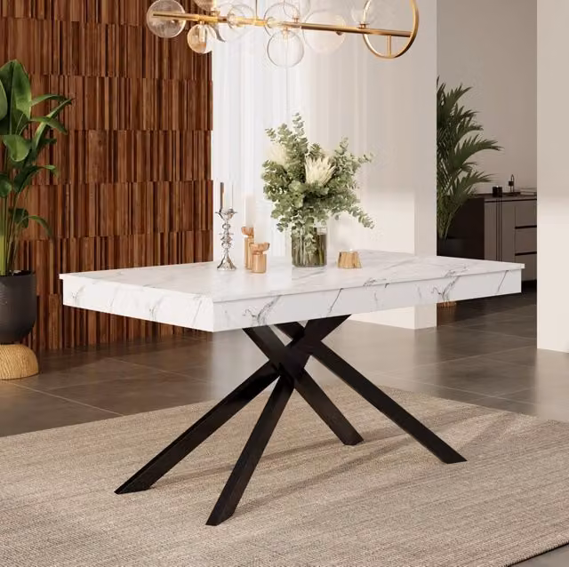 Tavolo da pranzo allungabile 140-180 cm; MDF bianco; piano da 93 mm; 6-8 posti
