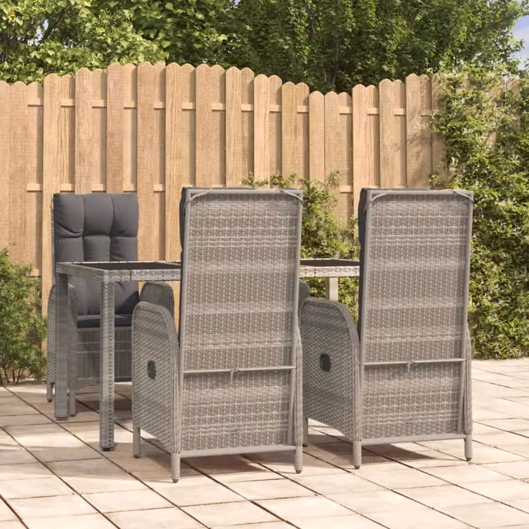 Set da Pranzo da Giardino vidaXL in Polyrattan e Vetro Grigio con 5 Pezzi e Cuscini