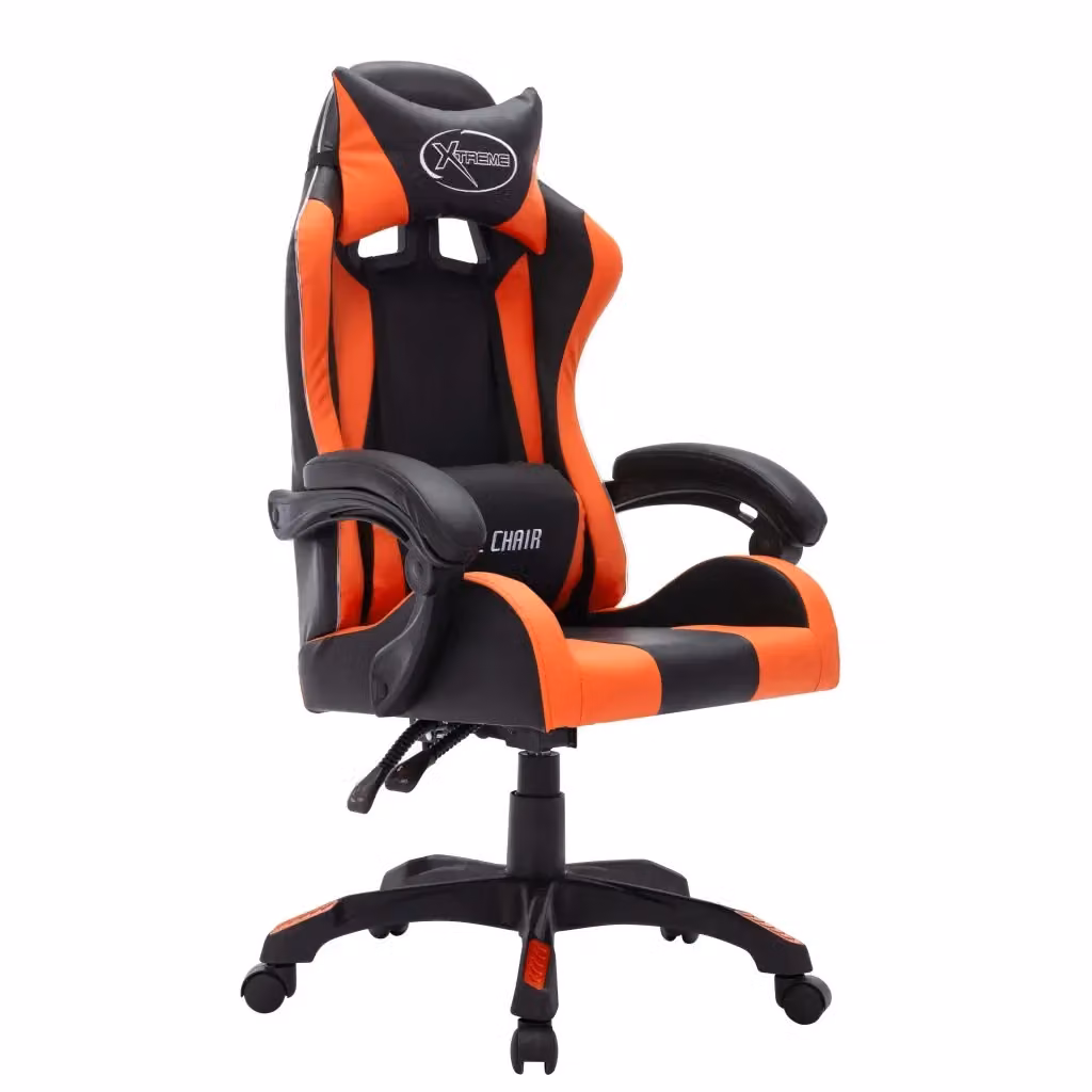 Sedia da Gaming vidaXL con Luci LED RGB, Arancione e Nera in Similpelle con Poggiatesta e Ruote – 2
