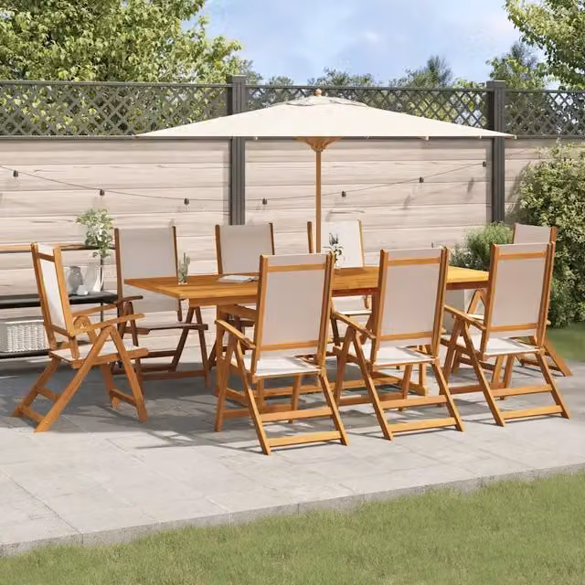 Set da pranzo da giardino vidaXL in legno di acacia oliato e textilene, 9 pezzi, marrone e beige