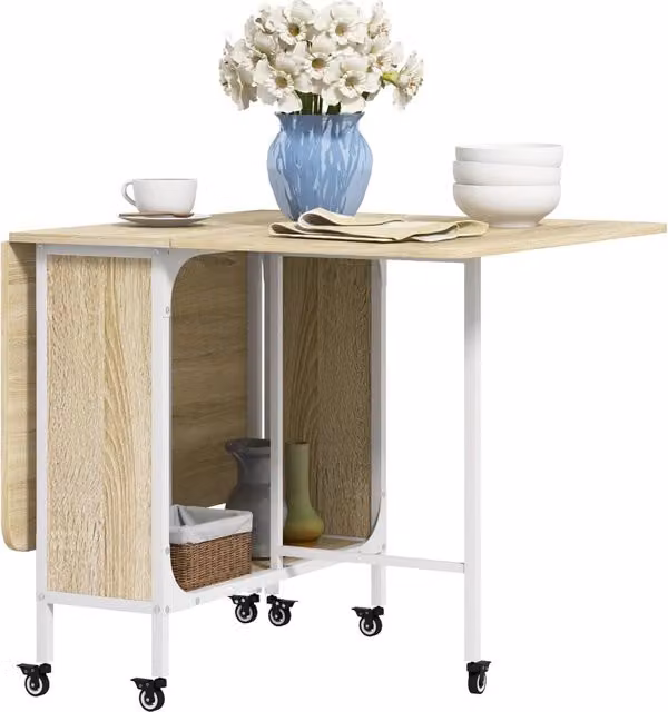 Tavolo salvaspazio pieghevole Giordanoshop con ribalte per 6 persone, design moderno rettangolare, L: 130 cm, P: 80 cm, H: 74 cm, colore bianco e beige
