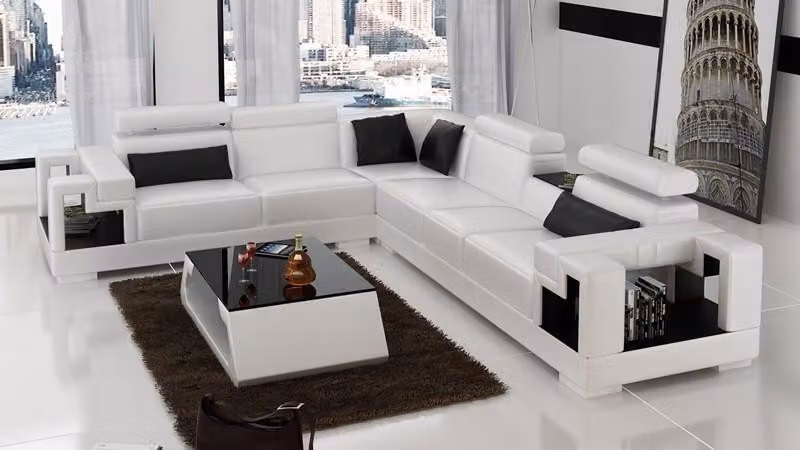 Designer Sofa Couch Ecksofa Leder Polster Garnitur Wohnlandschaft Regal