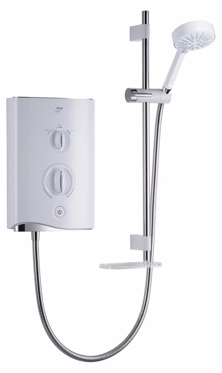 Doccia elettrica da 9,0 kW, bianca/cromata, da montare a parete, forma rotonda