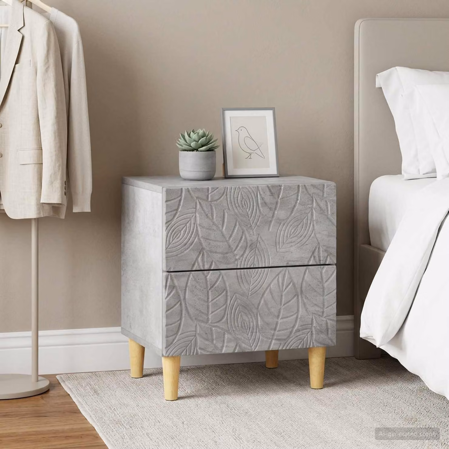 Set di 2 comodini moderni vidaXL in colore grigio cemento, L 43 cm x P 34,5 cm x H 48 cm