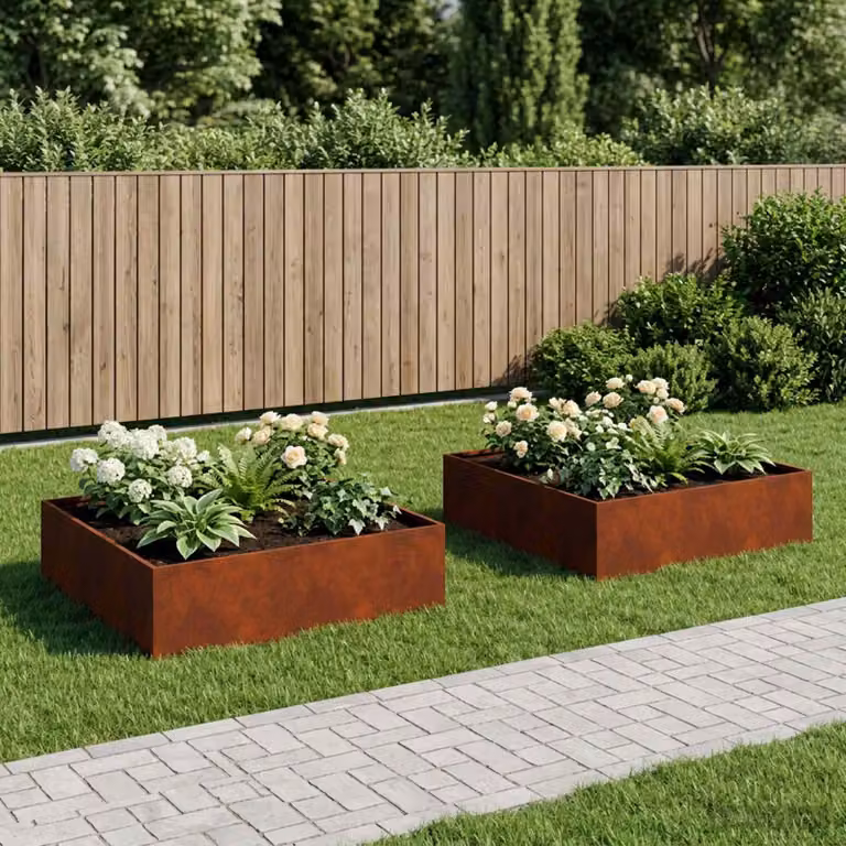 Set di 2 vasi da giardino vidaXL in acciaio color marrone, L 100 x P 100 x H 30 cm