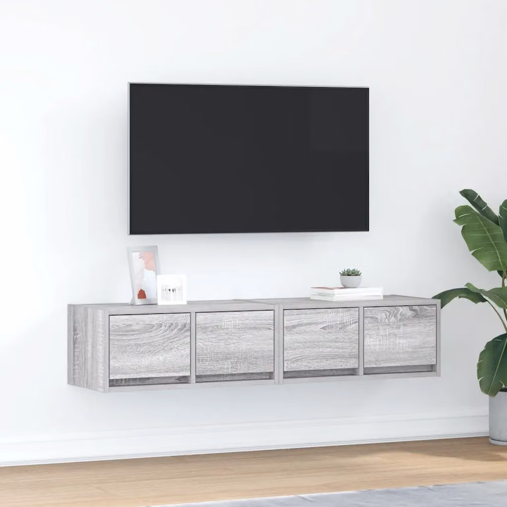 Set di 2 mobili TV da parete vidaXL in legno multistrato e MDF, colore grigio, stile minimalista, L 60 cm x P 31 cm x H 25,5 cm