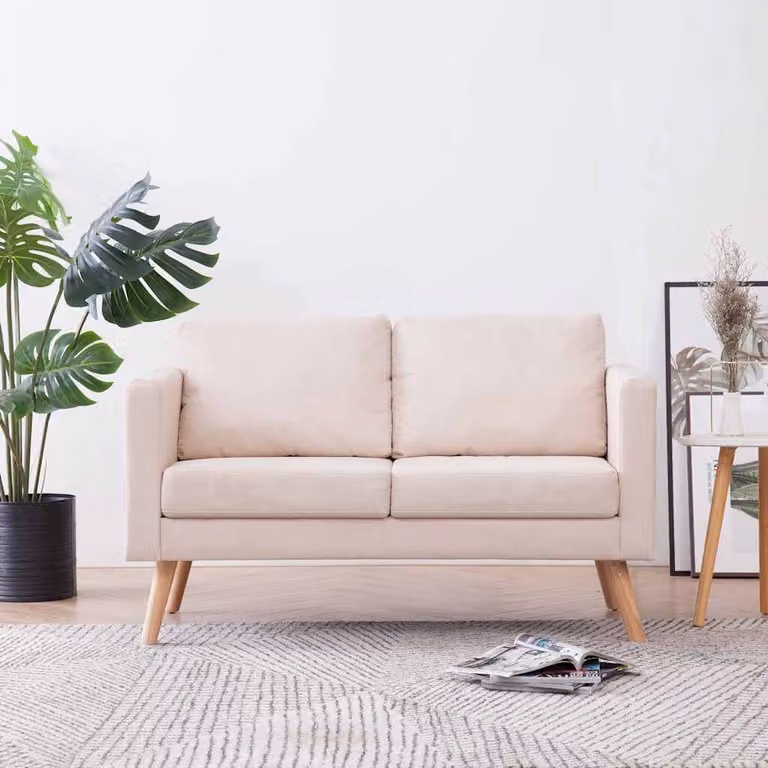 vidaXL Divano a 2 posti in tessuto beige con struttura in legno massello L: 116 cm, P: 70 cm, H: 73 cm