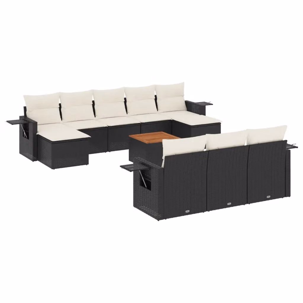 vidaXL Set Divani da Giardino 11 pz in Polyrattan Nero con Cuscini e Tavolino da Esterno – 2
