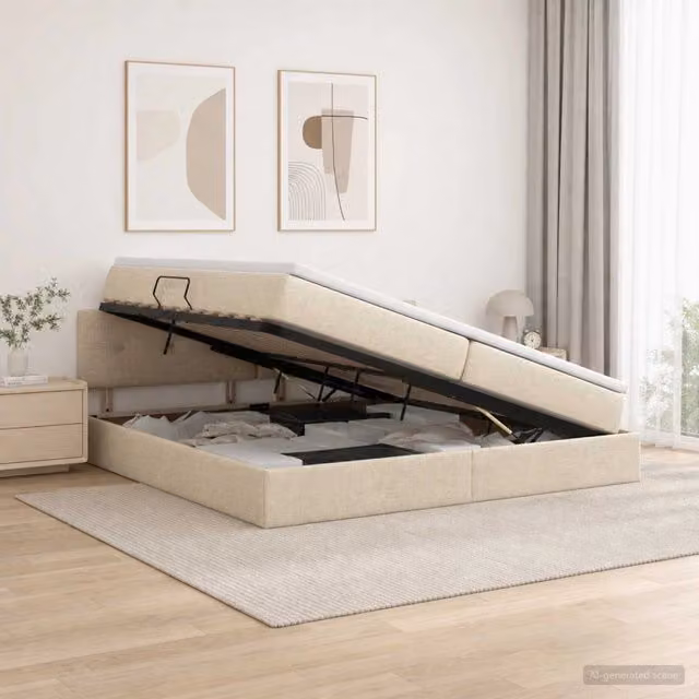 Letto con contenitore e materasso ibrido vidaXL in velluto beige e bianco L/P: 200 x 200 cm – 1