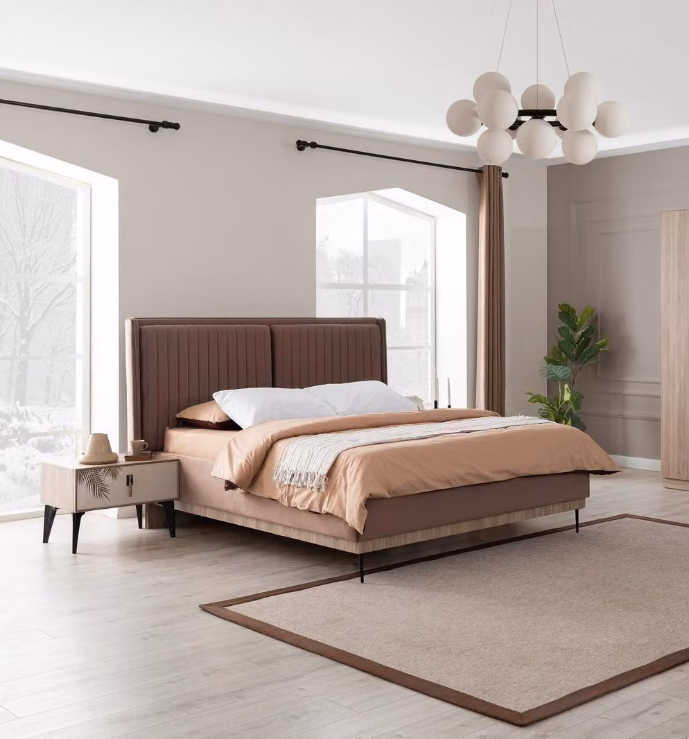 Braunes Doppelbett Designer Schlafzimmer Möbel Polster Luxus Betten