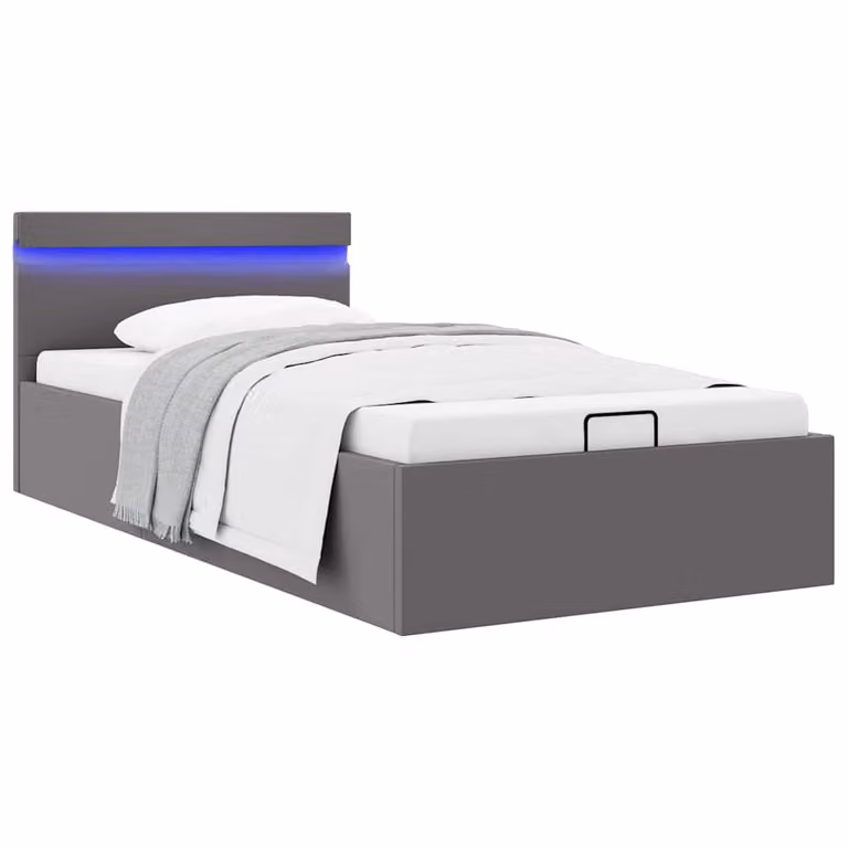 vidaXL Giroletto Contenitore Idraulico con LED e Porta USB in Similpelle Grigio 90x200 cm