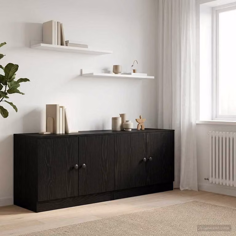 Set di 2 armadi da stoccaggio vidaXL per letto a soppalco con ante a battente in legno e MDF, colore Rovere e Nero