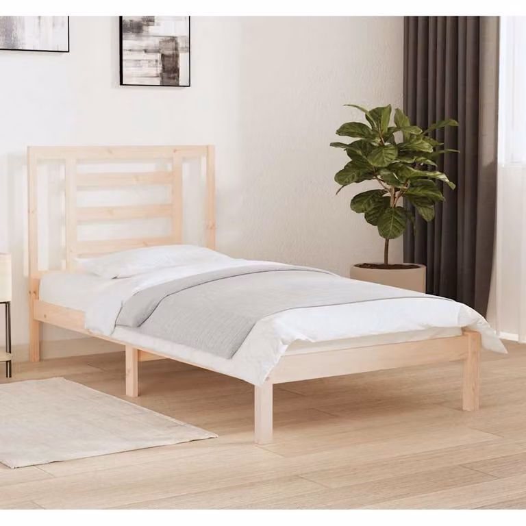 Letto singolo vidaXL in legno massello di pino non trattato, stile rustico, L/P/H: 90 x 190 x 95,5 cm