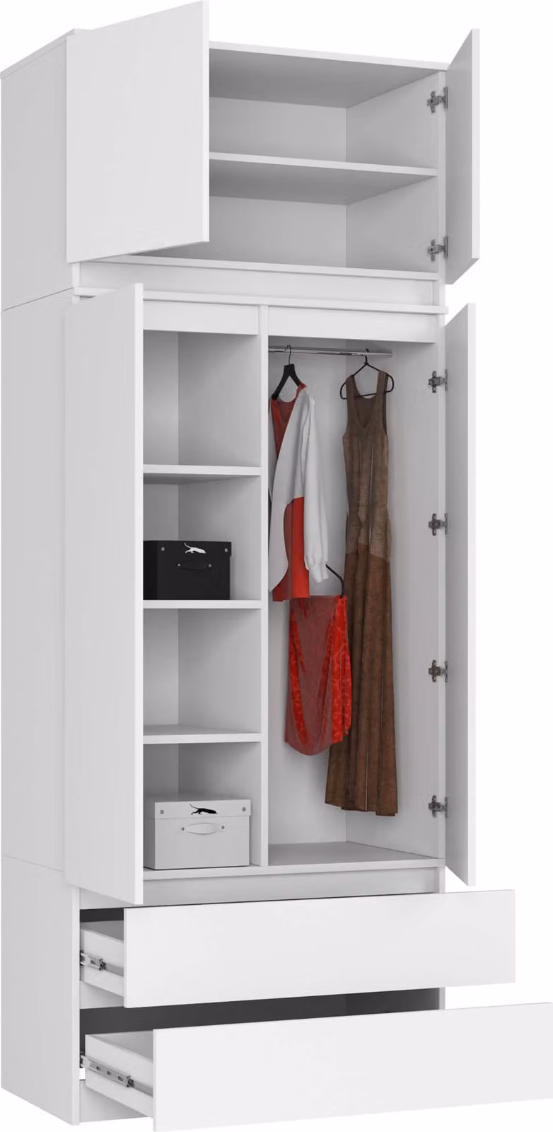 Armadio moderno S90 con sopralzo e 2 cassetti