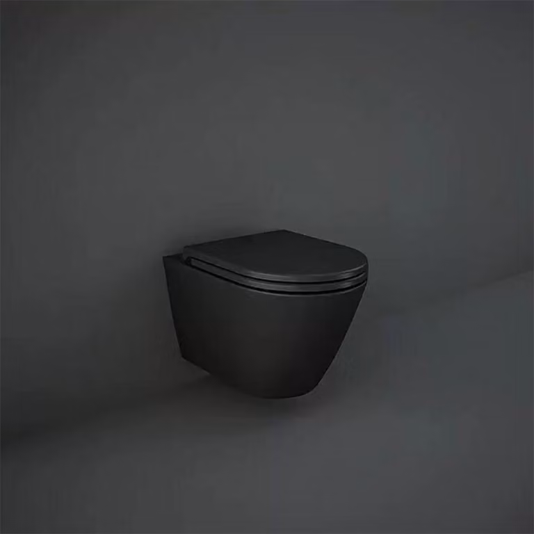 WC sospeso RAK Ceramics Feeling, nero, opaco, senza bordo, SENZA SEDILE