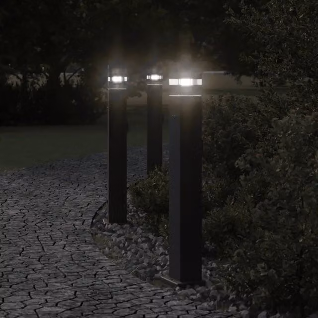 Set di 3 lampade da terra per esterni vidaXL in alluminio e plastica, colore nero, con attacco E27 e protezione IP44, Altezza: 80 cm