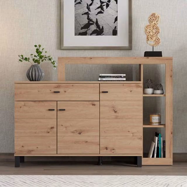 Madia Piriap, Credenza un Cassetto, 145x35x101h cm Marrone Rovere Nodi