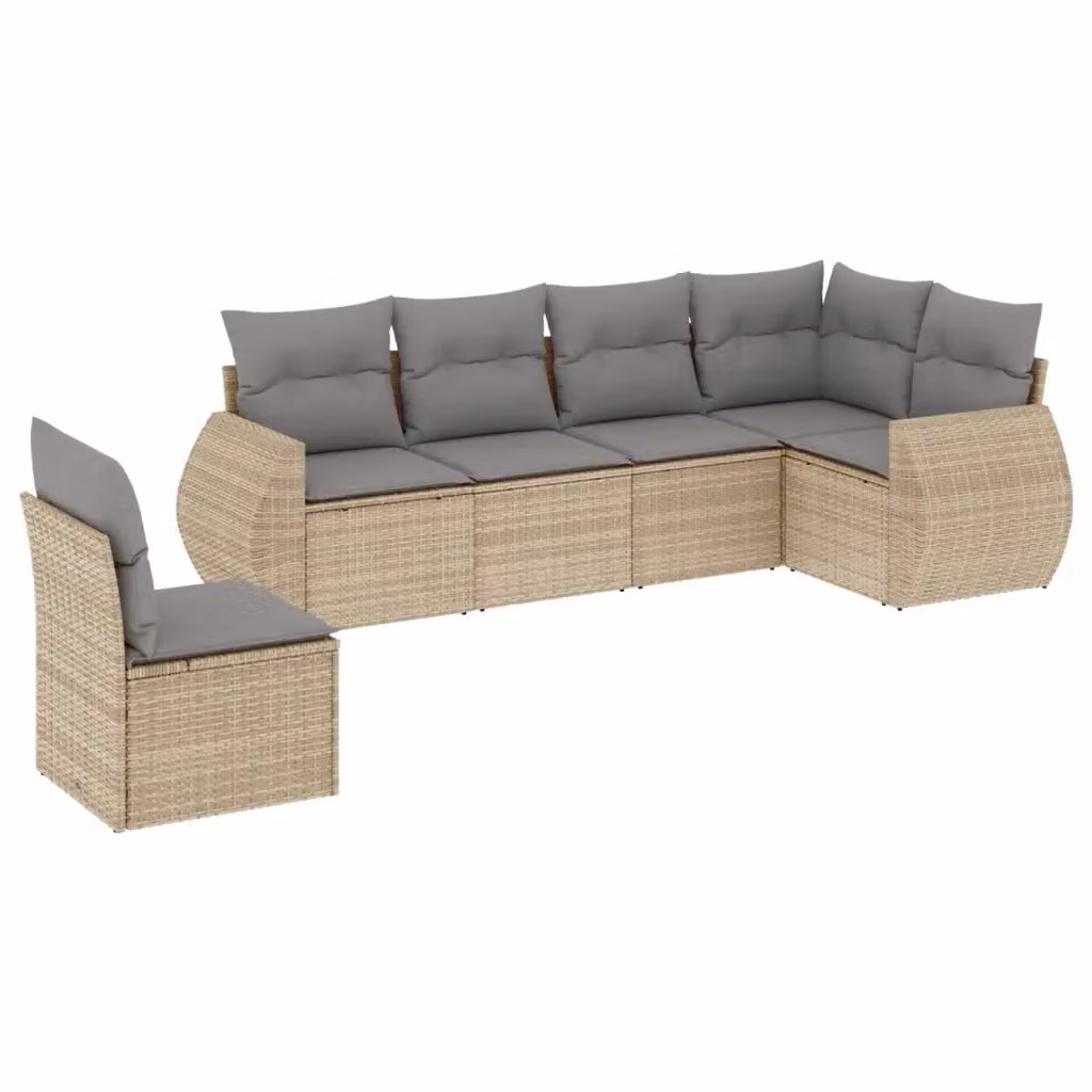 vidaXL Set Divano da Giardino a L 6 pz in Polyrattan con Cuscini Beige e Grigio – 2