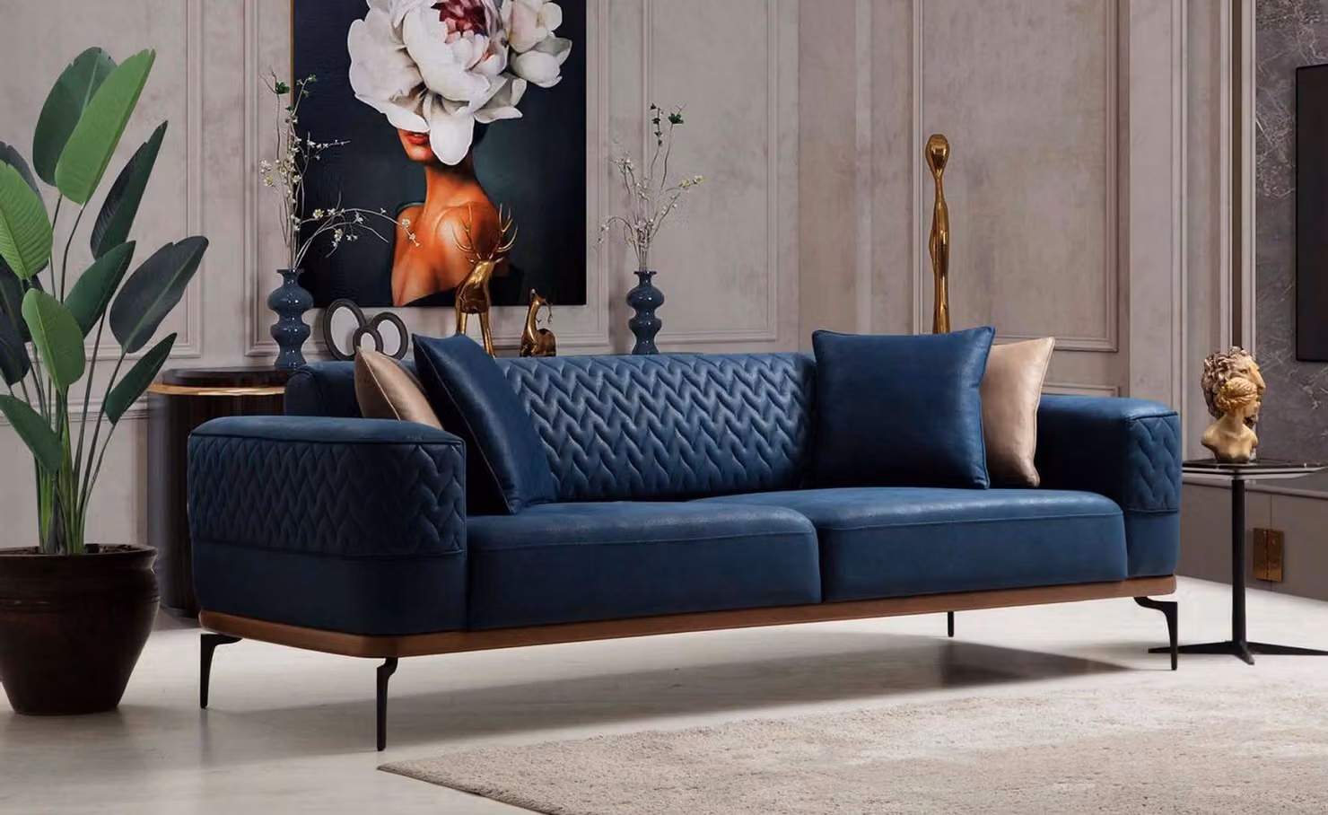 Design Dreisitzer Moderne Couch Blau Couchen Luxus Sofa Möbel Polster Loft