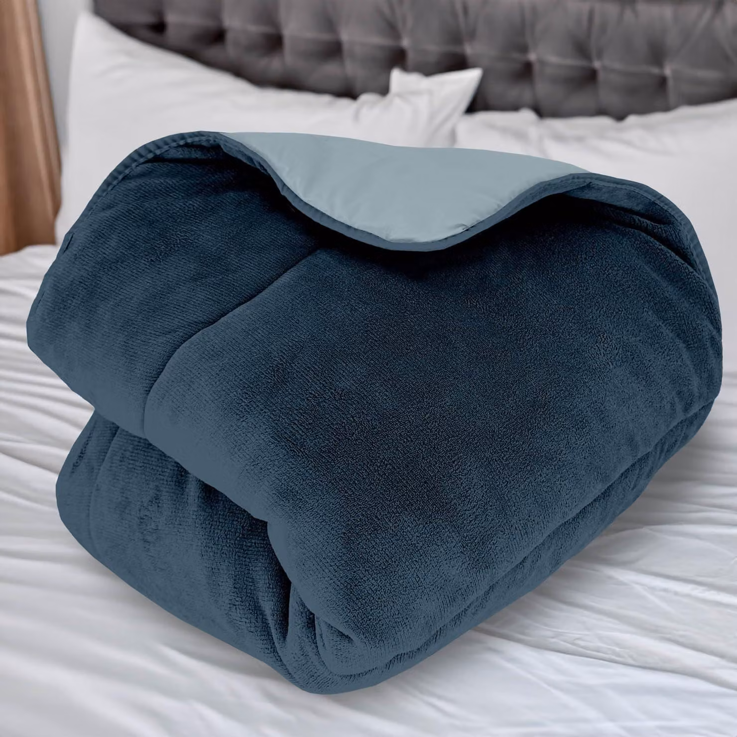 Piumino copripiumino in pile, microfibra, 240x260 cm, bicolore blu